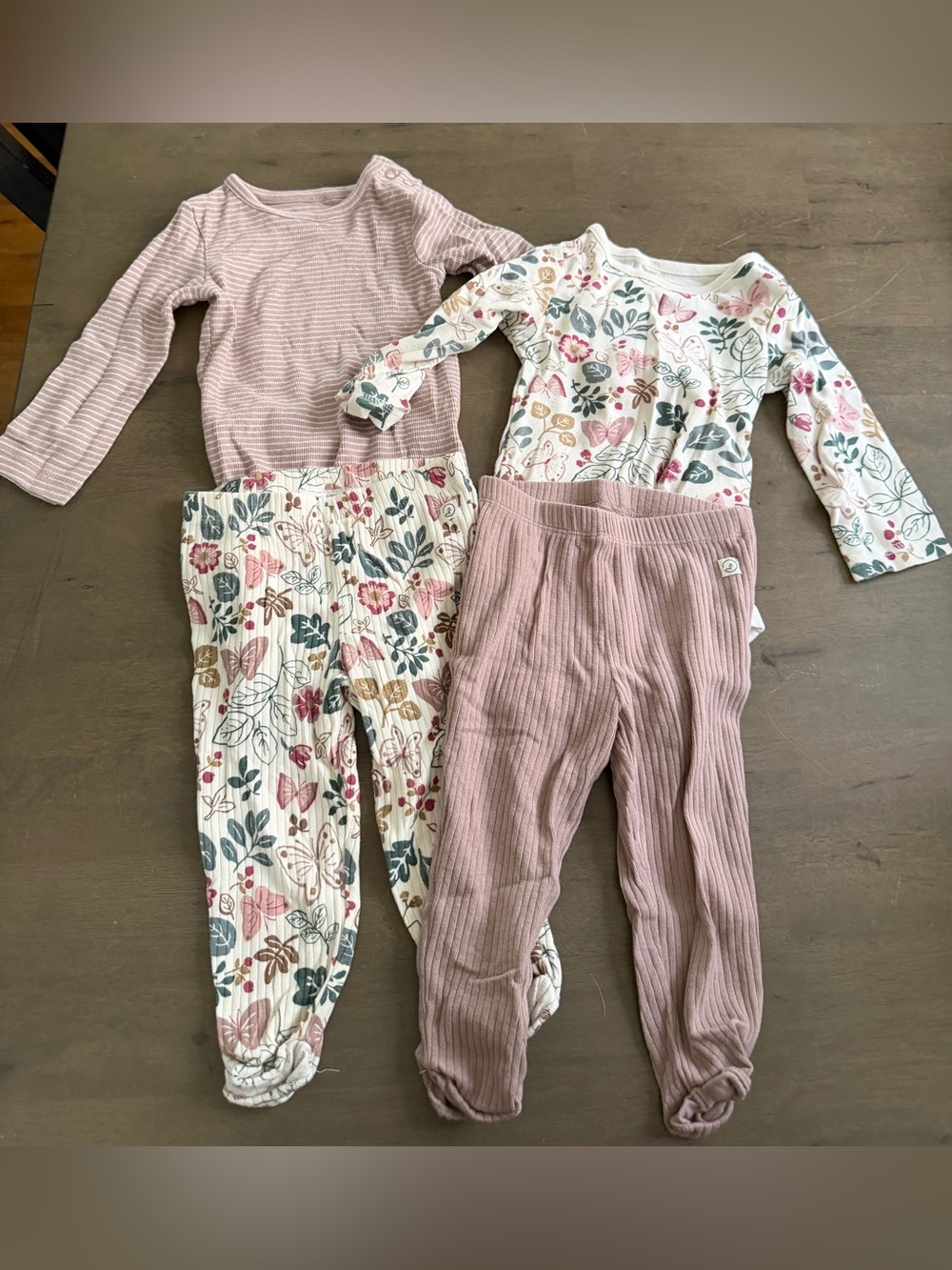 4pc Baby Girl Little Planet Organic Long Sleeve Floral & Ribbed Mix/Match Set